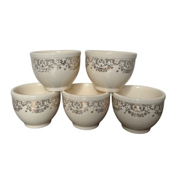 Vtg Nasco Ivory with Gold Floral Scroll Soup Fruit Cup Bowls Set of 5 2.75" Tall - Picture 3 of 10